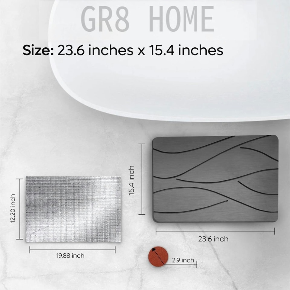 image 1 of Diatomite Stone Bath Mat Grey Absorbent Drying Non Slip Bathstone Bathroom Rug Grey