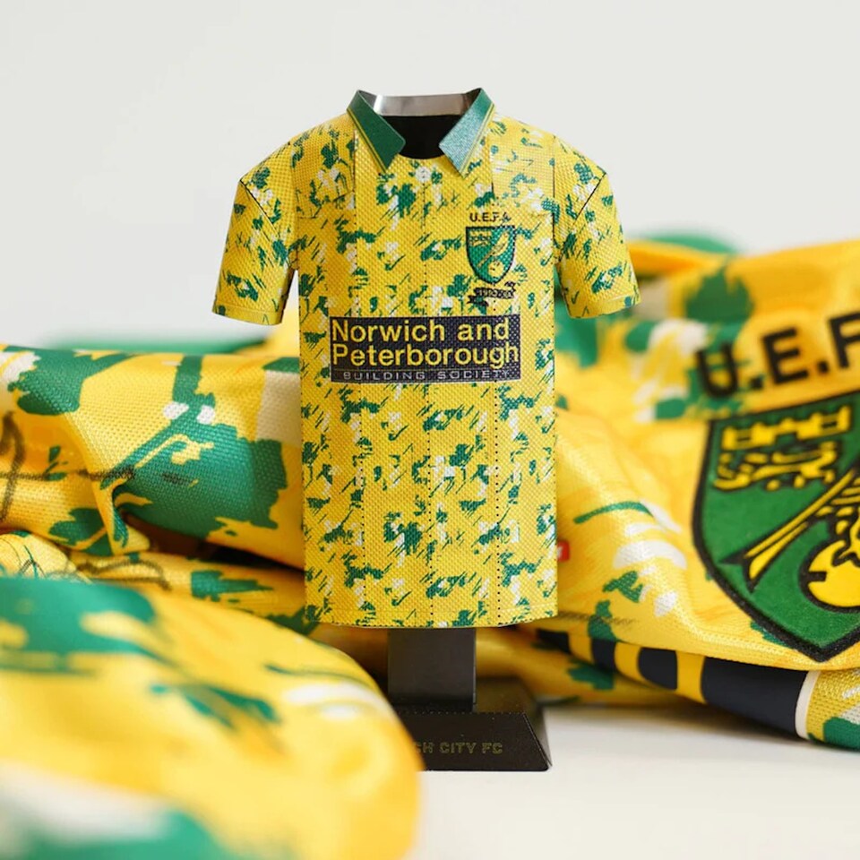 image 1 of RadStuff Metal Alloy Football Shirt - Norwich City UEFA Cup 1993