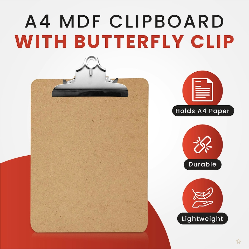 image 1 of Janrax A4 MDF Clipboard with Butterfly Clip