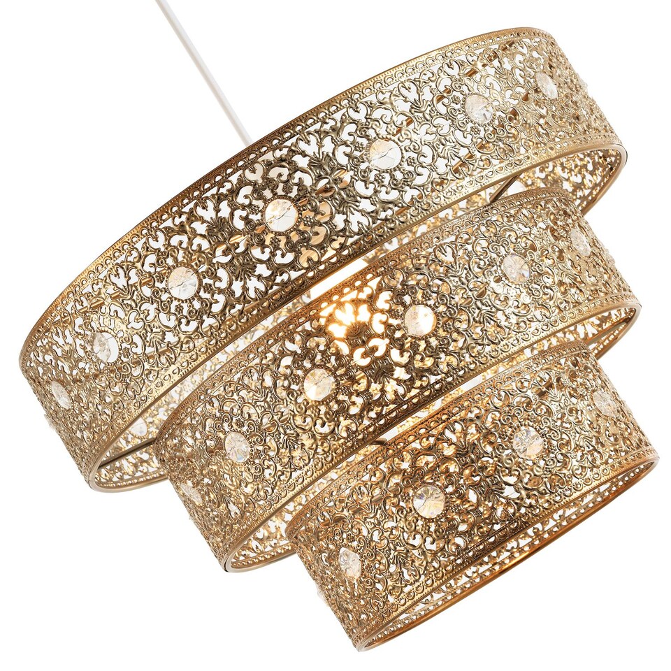 image 1 of Polished Gold Acrylic Gem Moroccan Style Triple Tier Pendant Lighting Shade | Gold | Gold | 1