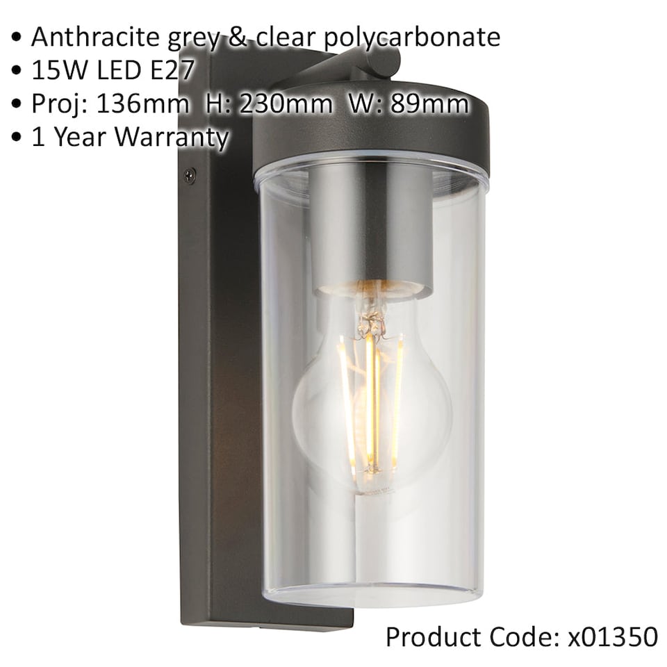 image 1 of 4 PACK Modern Outdoor IP44 Wall Lantern Light - 15W E27 GLS LED - Dimmable