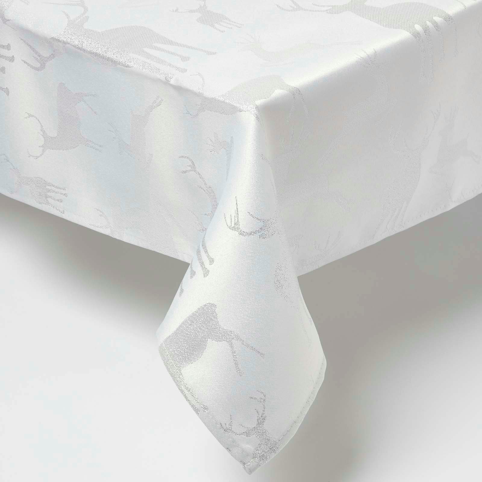 Homescapes Silver Stag Christmas Table Cloth - 132 x 178 cm Silver 132 x 178 cm