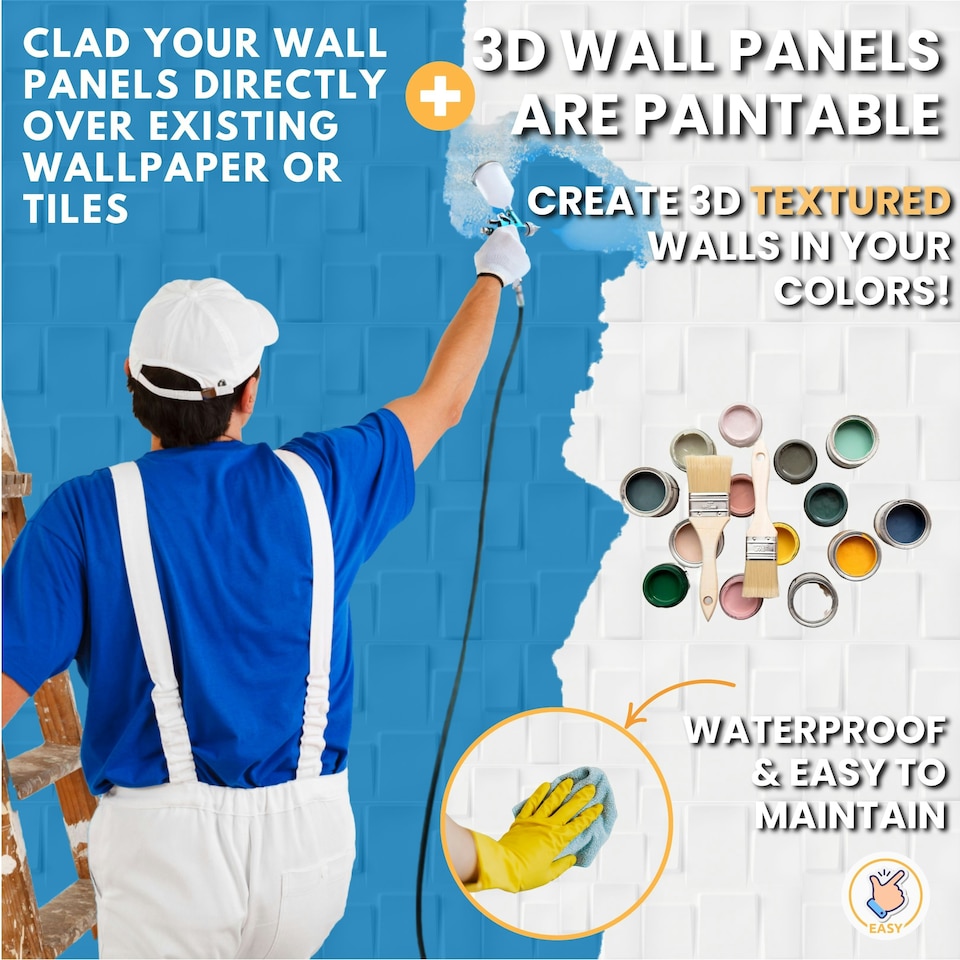 image 1 of NOVECRAFTO 3D Geometric Wall Panels – Matt White Squares Design – 6 PVC Sheets – 1.5m² (16.15sqft) – Interior Cladding Wall Tile Effect | White