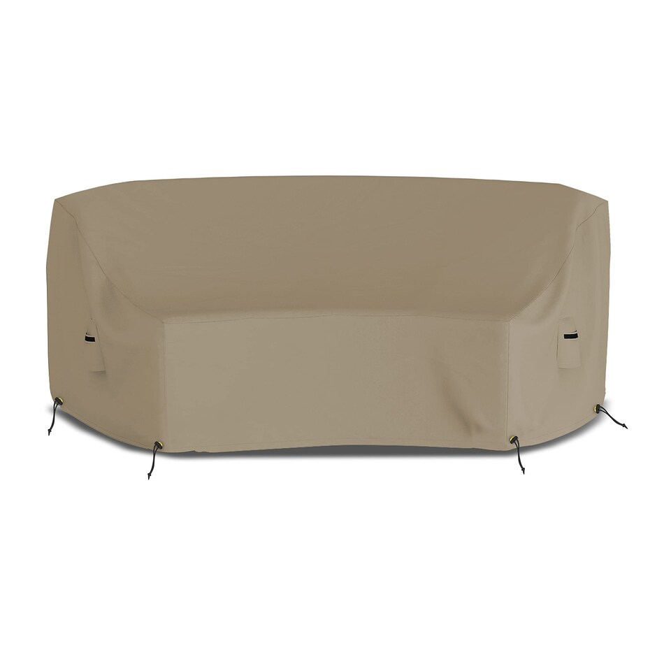 image 1 of Covers&All Curved Outdoor Couch Cover, 1000D Waterproof, UV-Resistant Patio Furniture Cover, 90 in L x 34 in W x 32 in H x 46 in FL, Beige