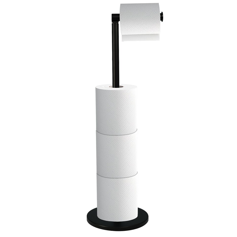 image 1 of 2 in 1 Toilet Paper Holder Black Bathroom Free Standing Tissue Roll Storage Rack