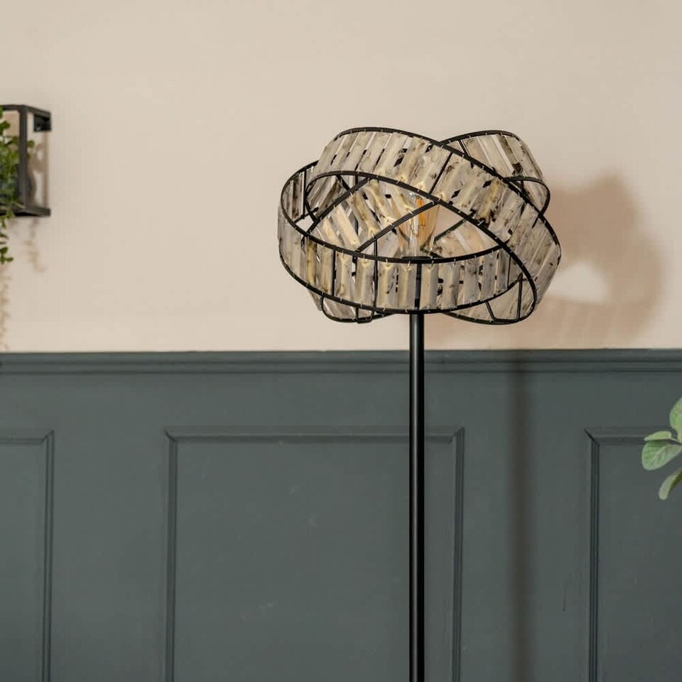 image 1 of ValueLights Hudson Black Floor Lamp Black Tortoise Shell Shade | Black