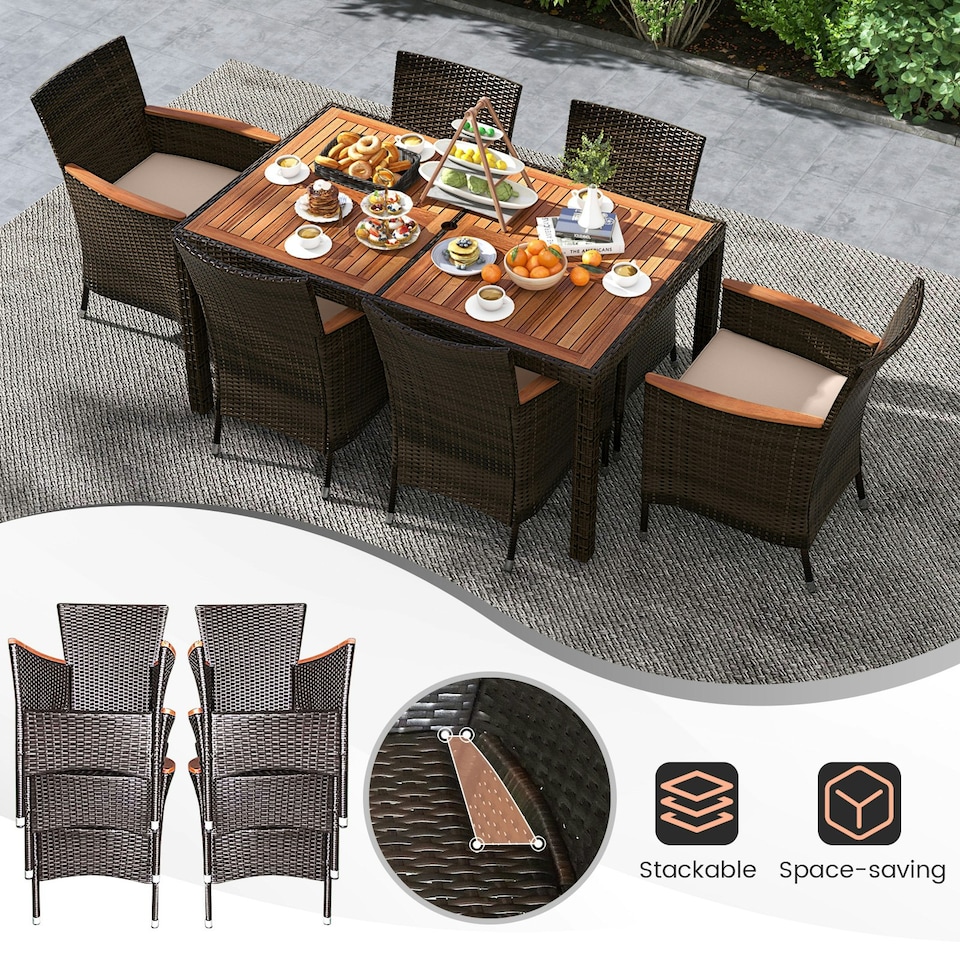image 1 of COSTWAY 7 Pieces Patio Wicker Dining Set