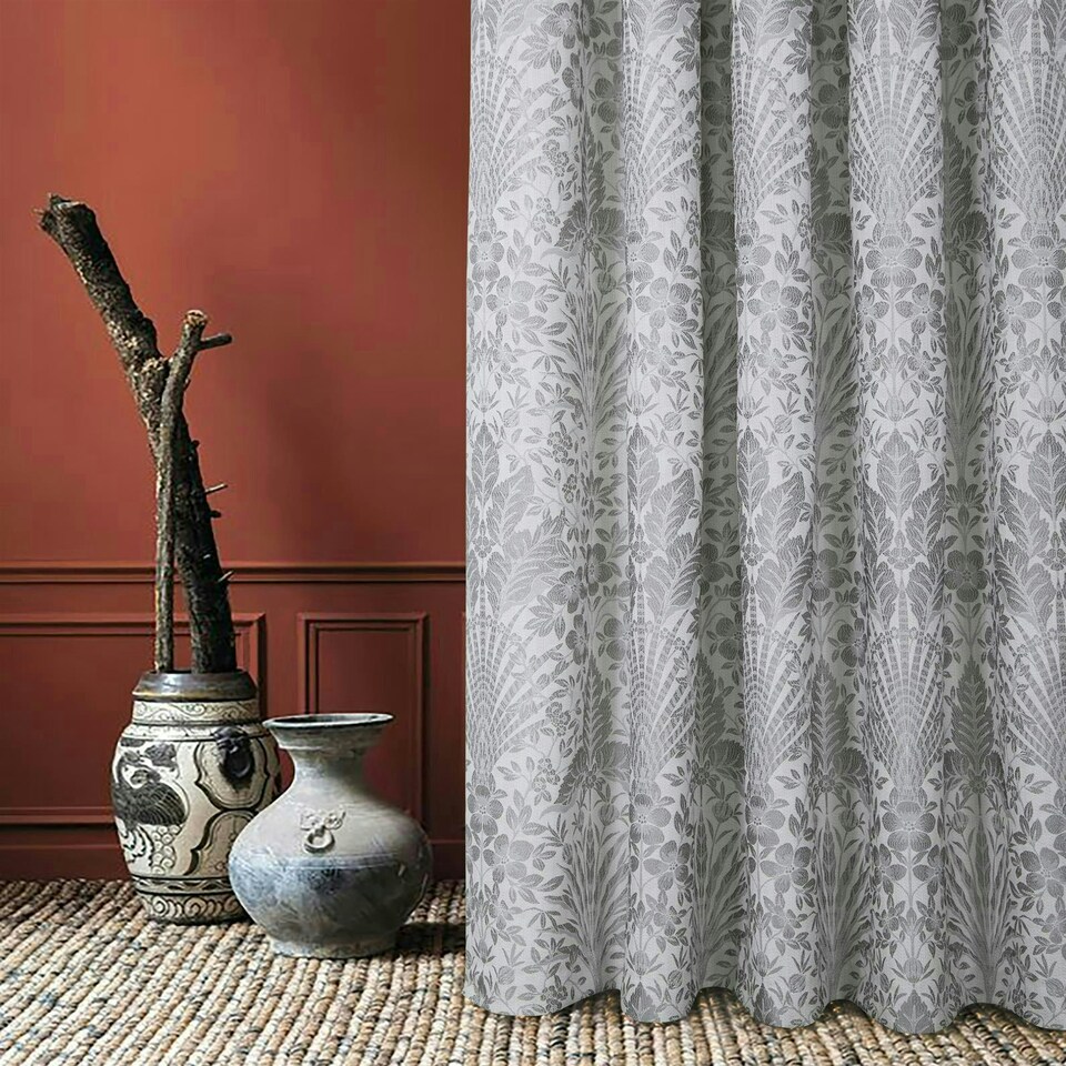 image 1 of Keswick Floral Pencil Pleat Curtains - Beige - 117cm x 229cm