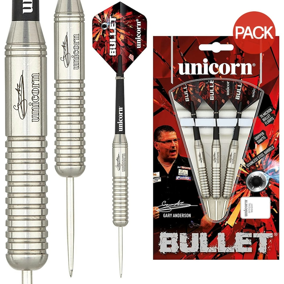 image 1 of Unicorn Bullet Stainless Steel Darts (Pack of 3) - Silver/Black - 23g