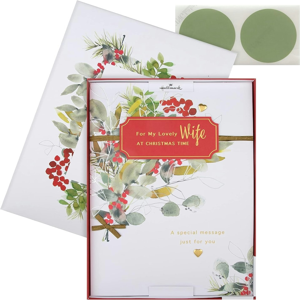 image 1 of Classic Seasonal Foliage Design Boxed Christmas Card for Wife