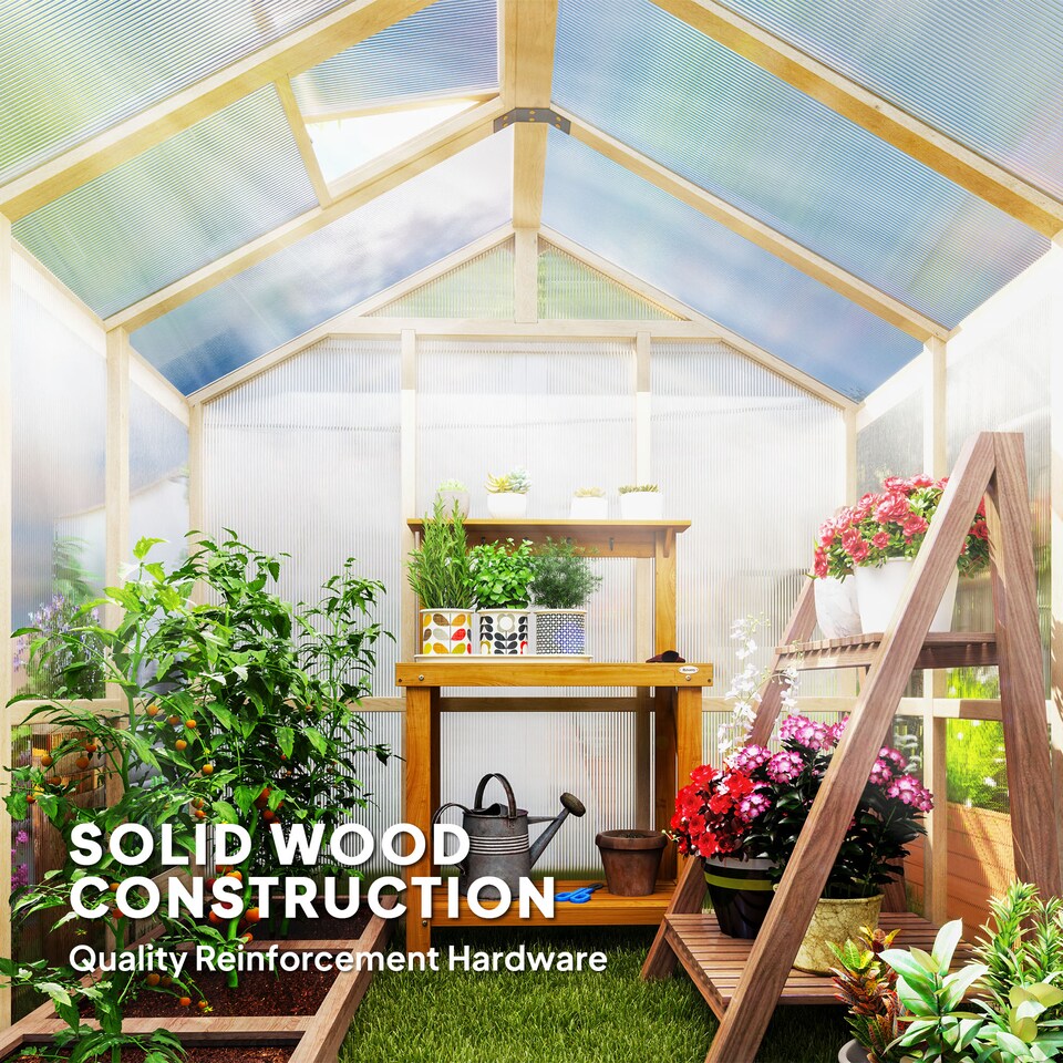 image 1 of Outsunny 6.6 x 6ft Wooden Polycarbonate Greenhouse with Lockable Door, Brown | Brown | Brown | 1