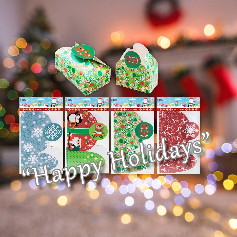 image 1 of PMS Christmas Gift Boxes 4 Pack, Varied Xmas Designs, 18x7x11cm