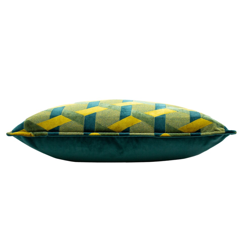 image 1 of Paoletti Delano Velvet Jacquard Cushion, Teal/Gold, 40 x 60cm