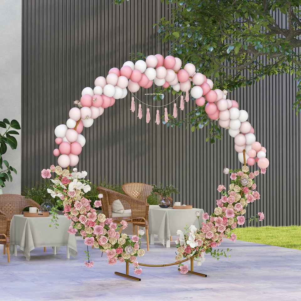 image 1 of Outsunny 222cm Gold Tone Wedding Arch Round Backdrop Stand for Birthday Party | Gold | Gold Tone | 222 x 60 x 224 cm