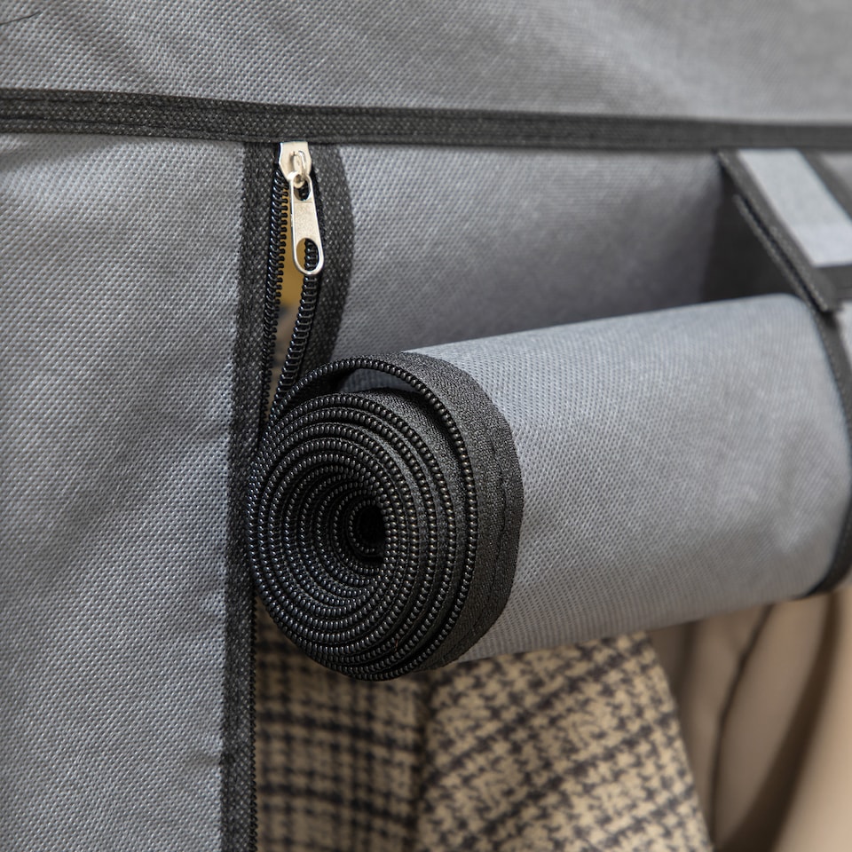 image 1 of HOMCOM Fabric Wardrobe, Portable Wardrobe, Clothes Storage Unit with 8 Shelves, 2 Hanging Rods, 125 x 43 x 162.5 cm, Dark Grey | Grey | Dark Grey