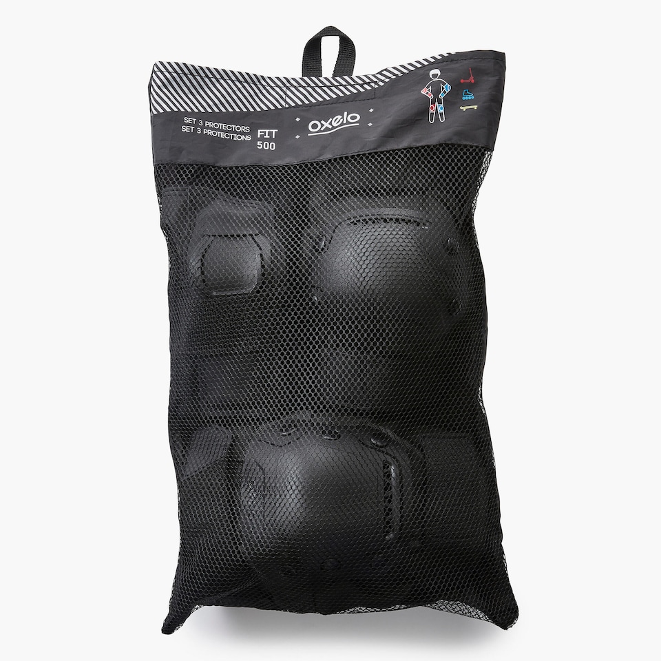image 1 of Decathlon Adult 2 x 3-Piece Inline Skate Protection Set Fit500 - Black, Size L