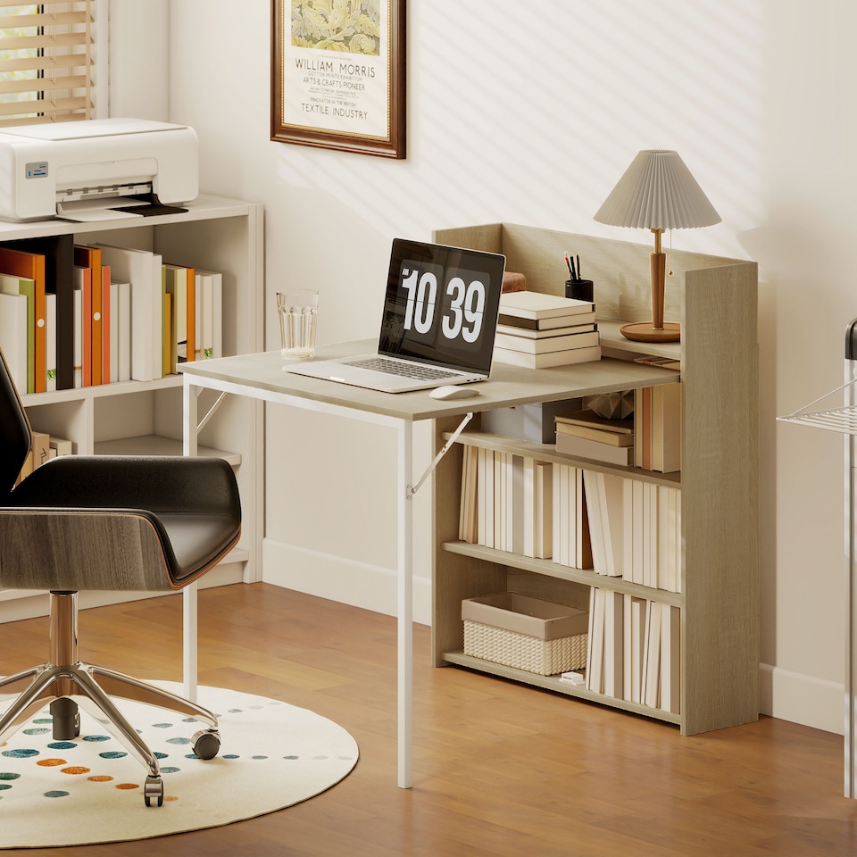 image 1 of HOMCOM Folding Dining Table, Kitchen Table with Shelves