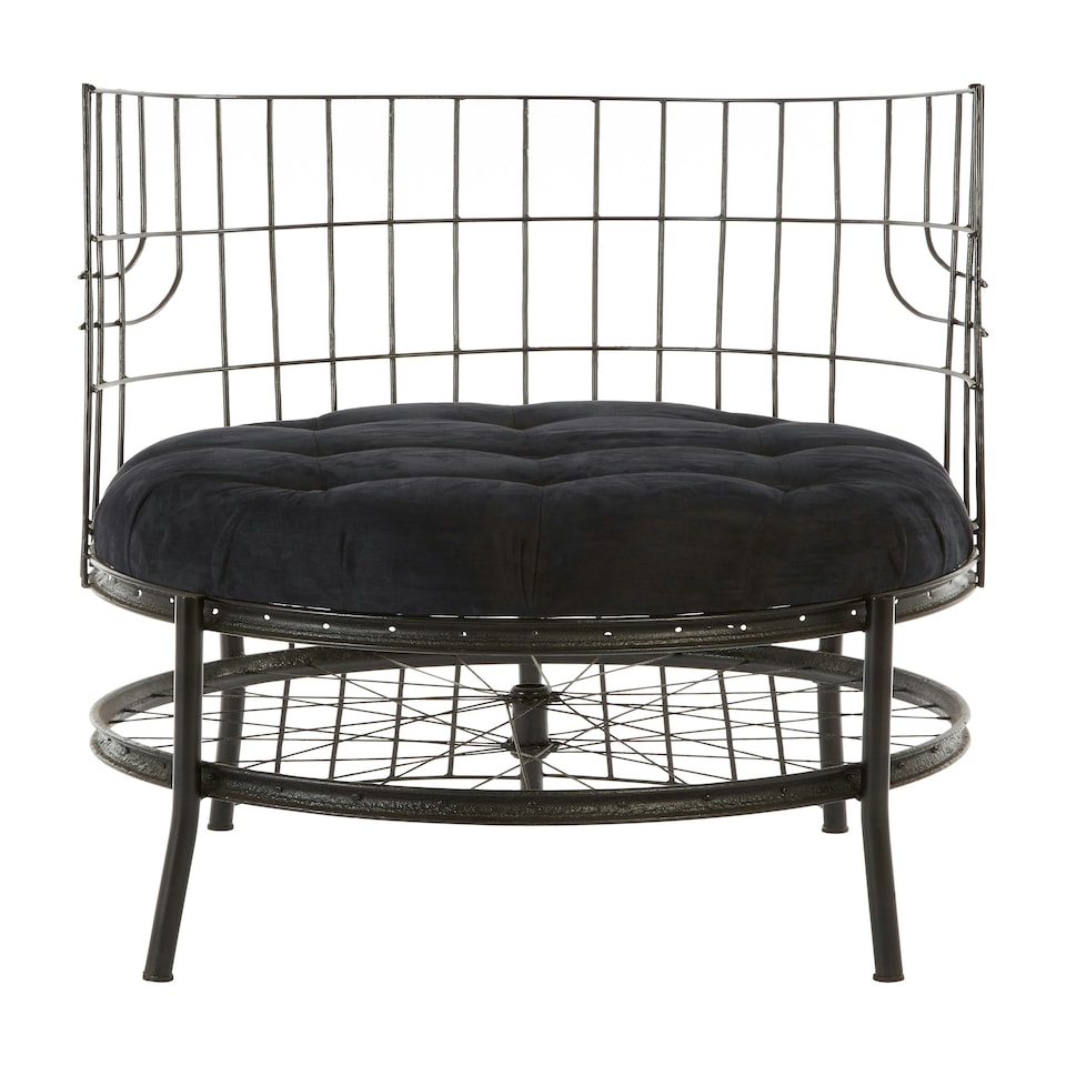 image 1 of Distinctive Cage Style Black Finish Chair, Fabric Upholstered Arm Chair For Bedroom, Stylish Armchair Black