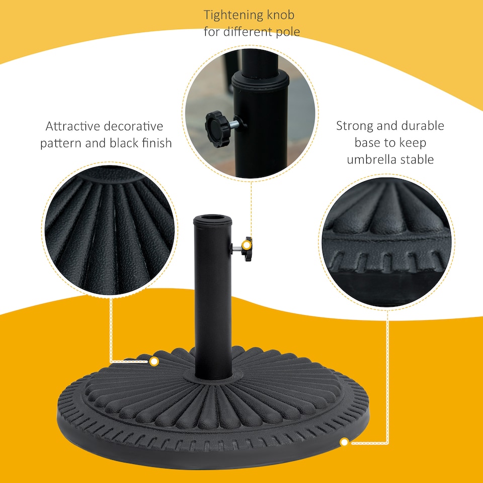 image 1 of Outsunny 14KG Round Garden Parasol Base, Fits 35mm, 38mm, 48mm Pole - Black | Black | Black