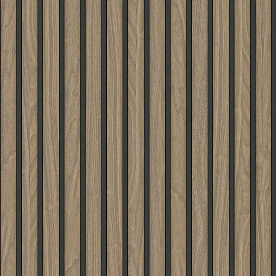image 1 of Belgravia Wood Slats Vinyl Wallpaper - Walnut Brown - One Size | Brown