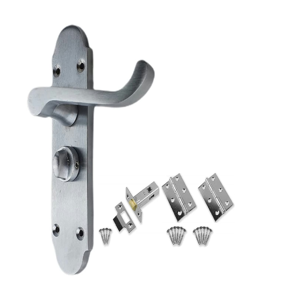 image 1 of Golden Grace Epsom Design Victorian Style Bathroom Door Handles in Satin Brushed Chrome, Internal Pack with Hinges & Latches, Privacy Set - 168mm x 40mm | Grey | 1 Set