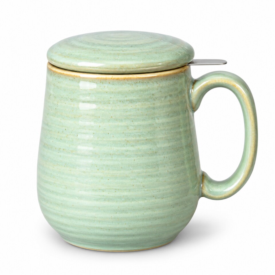 image 1 of Skandi Home 600ml Sage Green Reactive Glaze Ceramic Aska Infuser Mug with Lid
