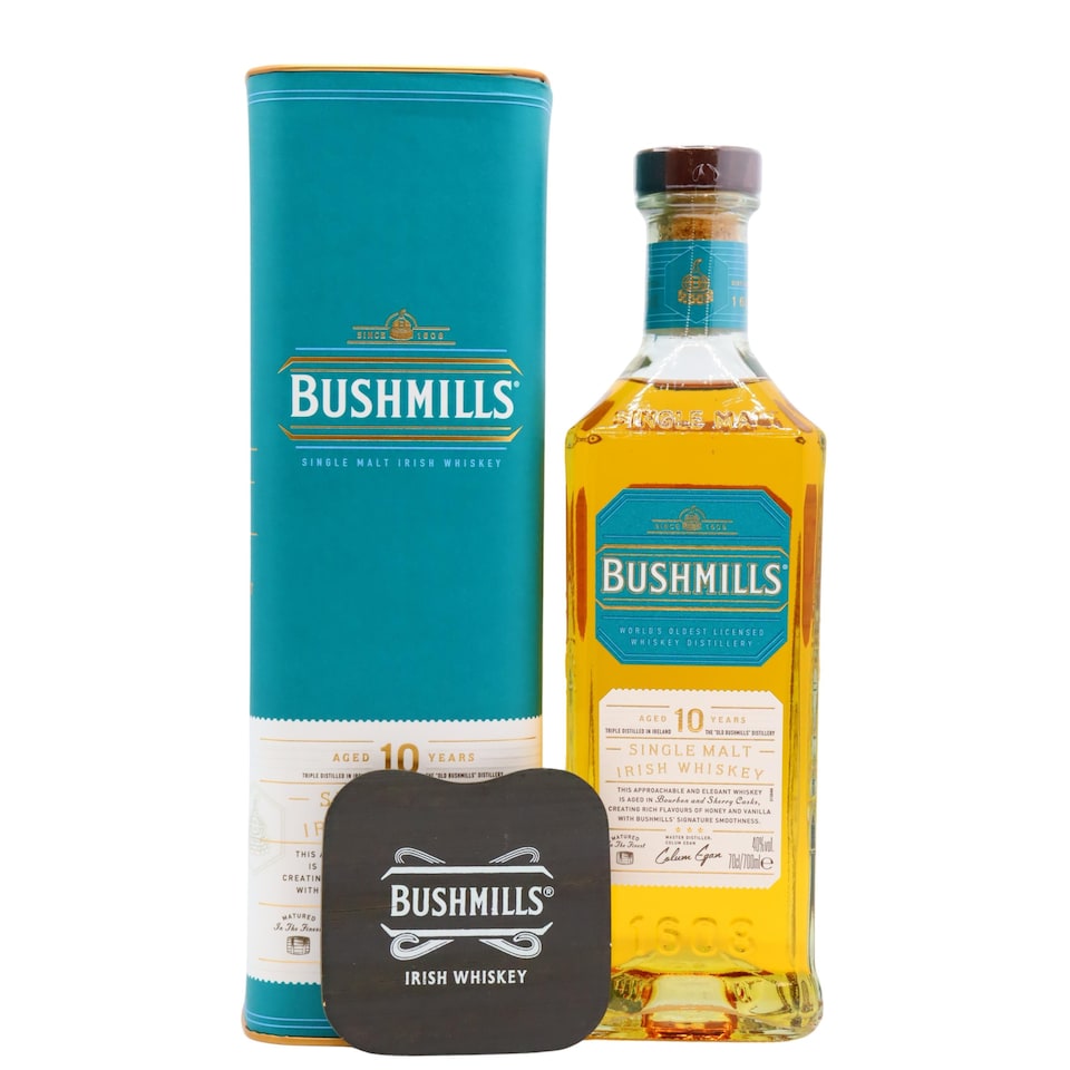 Bushmills Irish Single Malt 10 year old Whiskey Includes Coaster