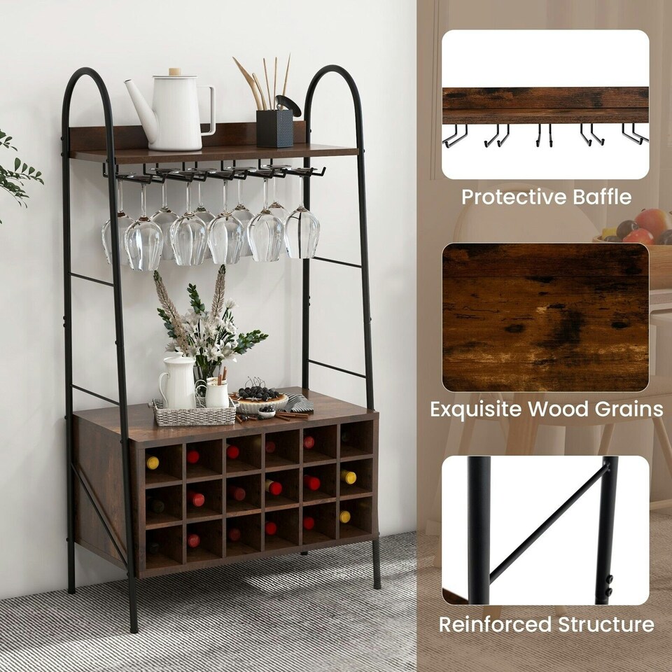 image 1 of COSTWAY Industrial Detachable Wine Bar Storage Wine Bar