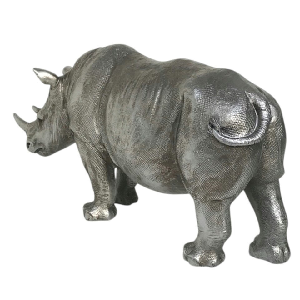 image 1 of 26cm Rhino ornament, heavy antique silver effect, great safari animal-lover gift