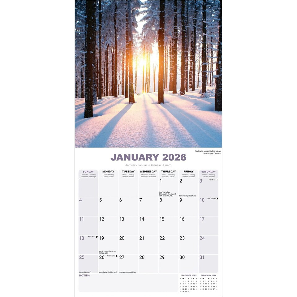 image 1 of Sunsets 2026 Calendar | Square Wall Calendar | Travel & Nature Gift | Plastic Free Packaging | by Avonside Publishing