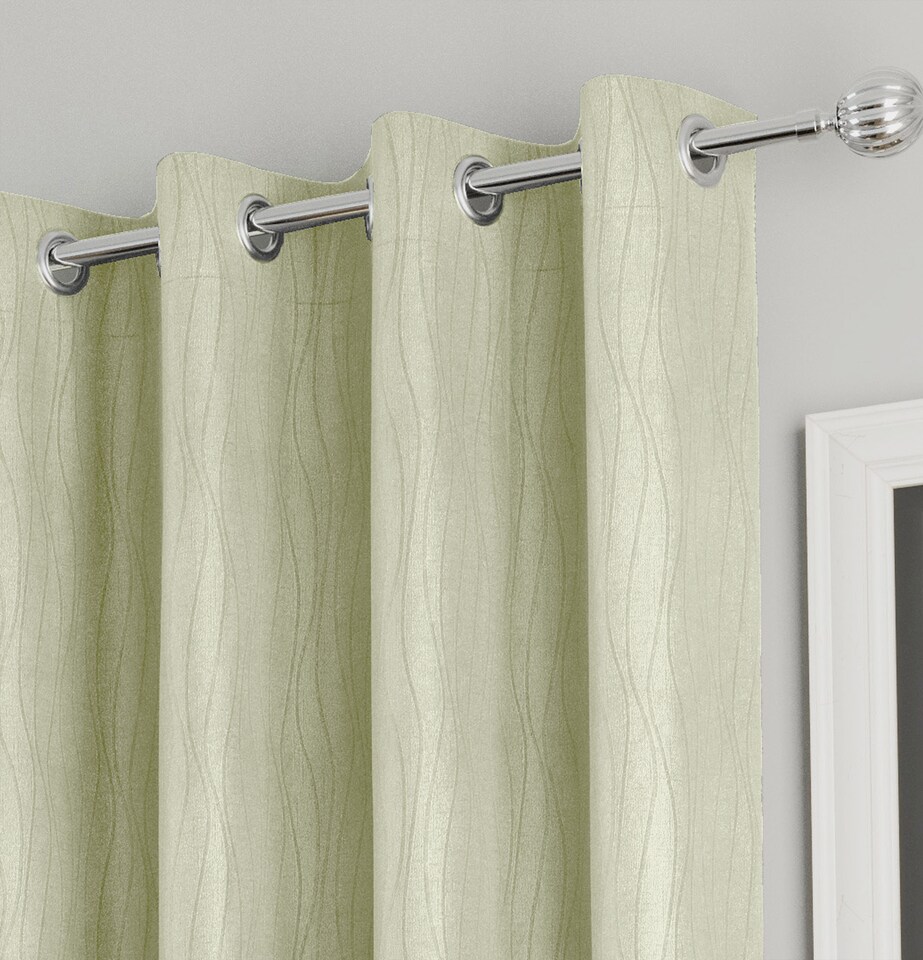image 1 of Enhanced Living Goodwood Green Thermal, Energy Saving, Dimout Eyelet Curtains with Wave Pattern (PAIR) - 66 x 72 inch (168x183cm) | Green | Green | 2