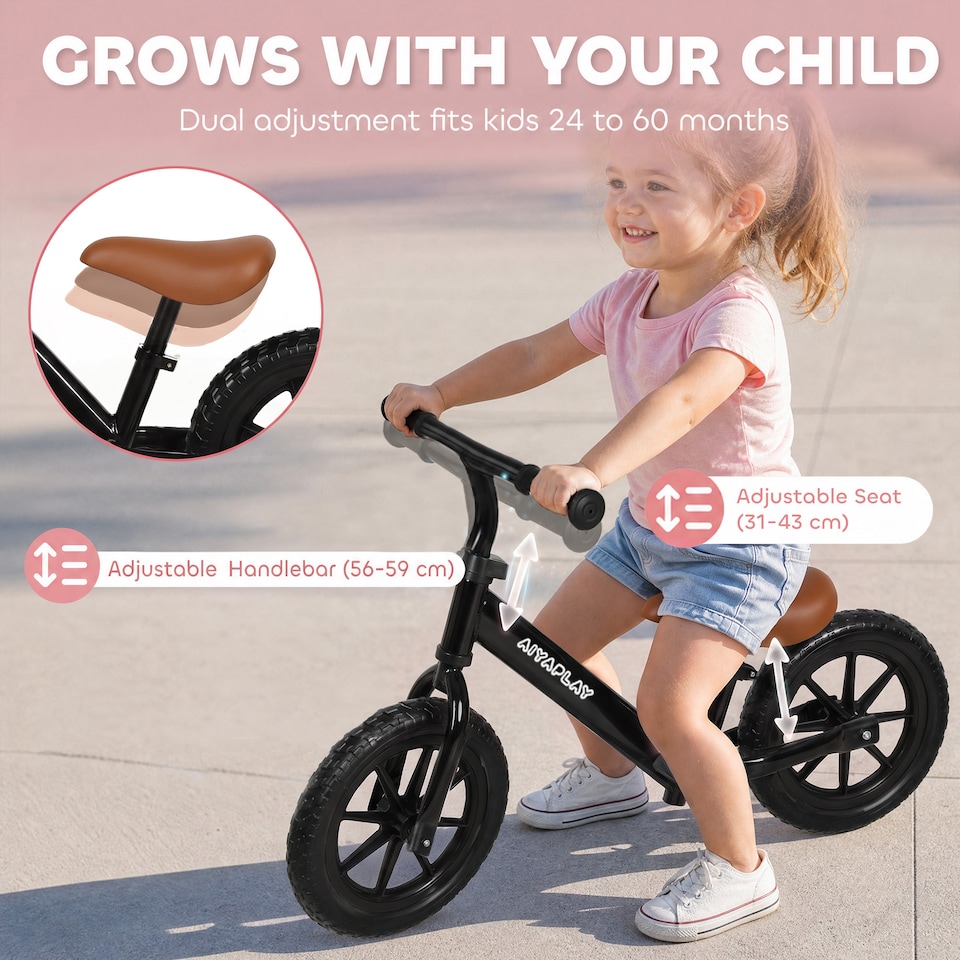 image 1 of AIYAPLAY 11.2" Balance Bike with Lighting Wheels for 2-5 Years, Black