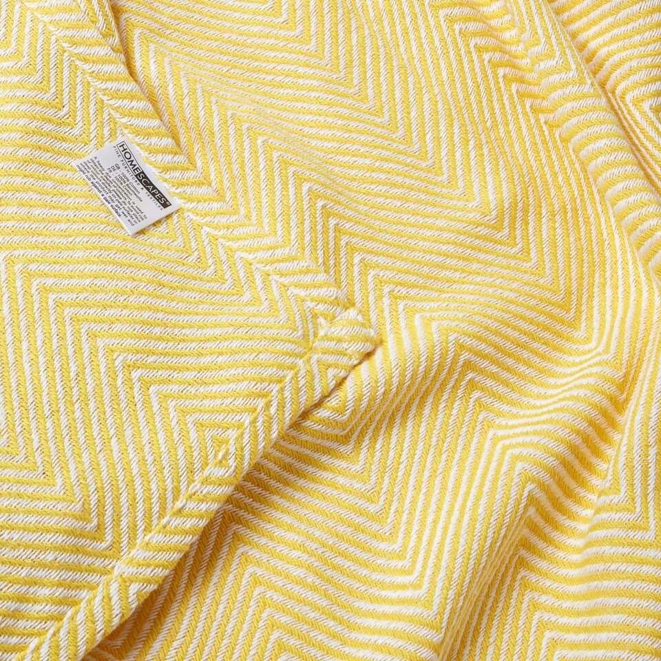 image 1 of Homescapes Cotton Halden Chevron Yellow Throw - 255 x 360 cm Yellow