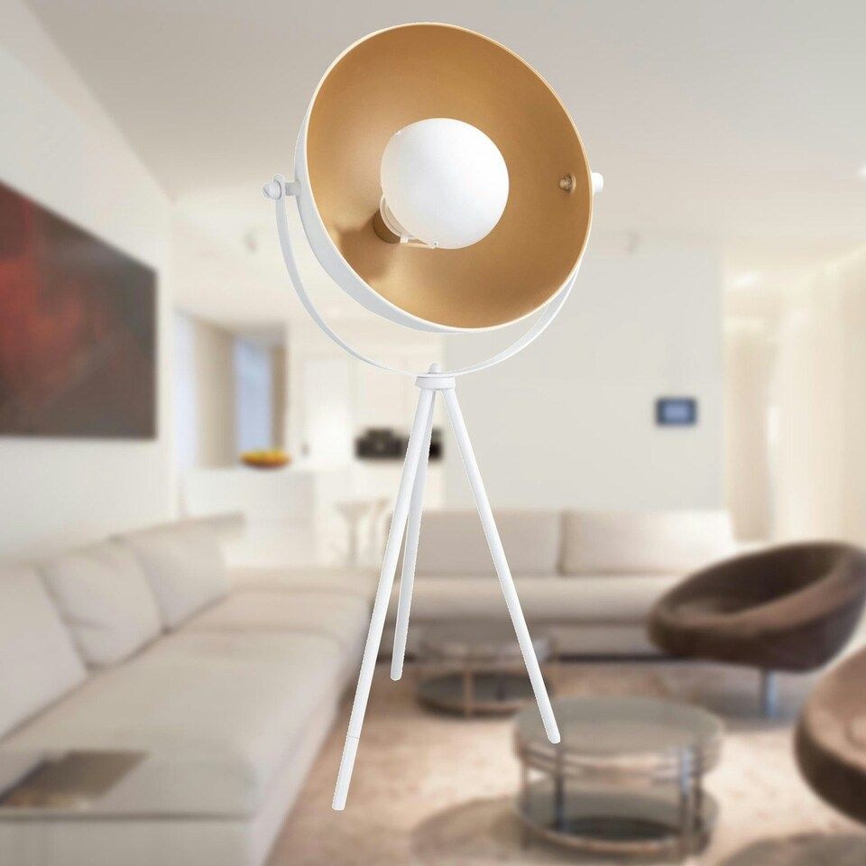 image 1 of Pair of Retro White Tripod Table Lamps White | Gold