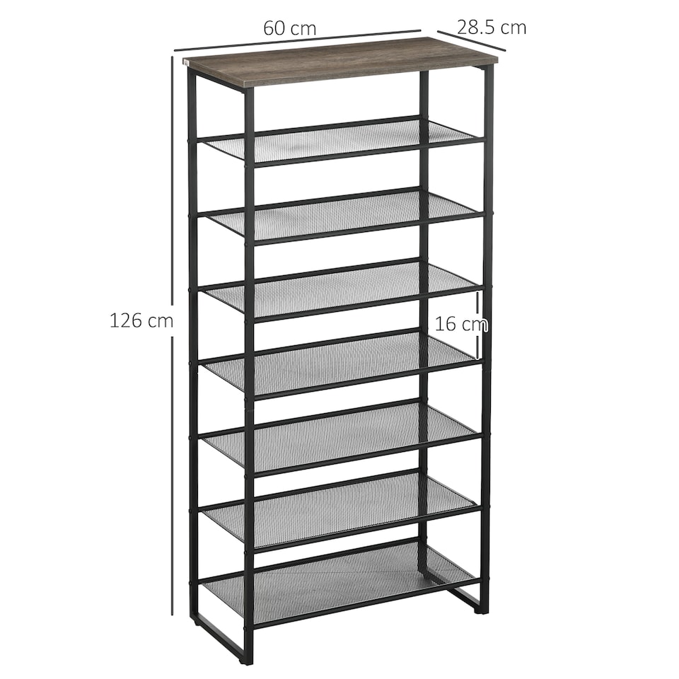 image 1 of HOMCOM 8-Tier Shoe Rack, Shoe Storage Organizer with Mesh Shelves, Free Standing Shoe Shelf Stand for 21-24 Pairs of Shoes for Entryway, Hallway, Closet, Grey