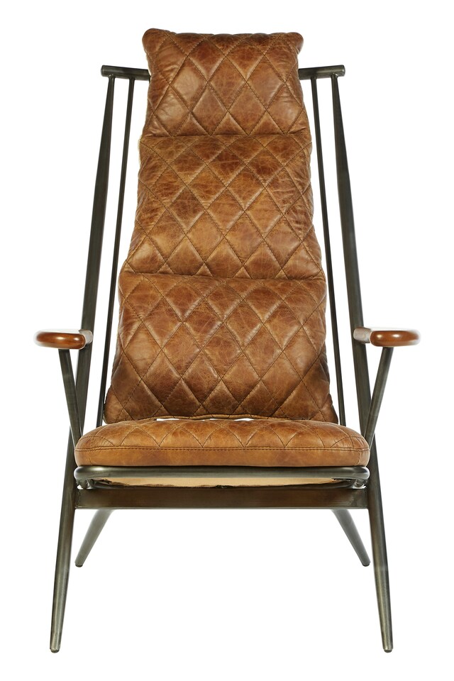 image 1 of Light Brown Leather Chair,Luxe Accent Seat,Occasional Chair With Ash Wood Armrests,Ideal For Outdoor Use | Brown