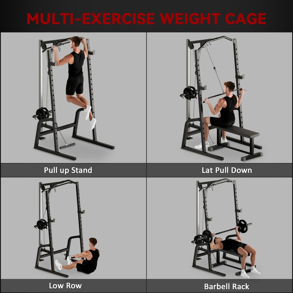 image 1 of SPORTNOW Multi-Functional Power Cage with Cable Pulley System, Squat Rack