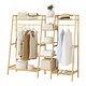 image 1 of Neo Natural Bamboo Freestanding Open Clothes Rack Storage Rail Coat Stand Shelf Hanging Entryway Bedroom Bathroom and Office