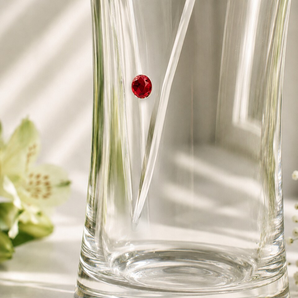 image 1 of Personalised Ruby Anniversary Large Hand Cut Diamond Effect Heart Vase