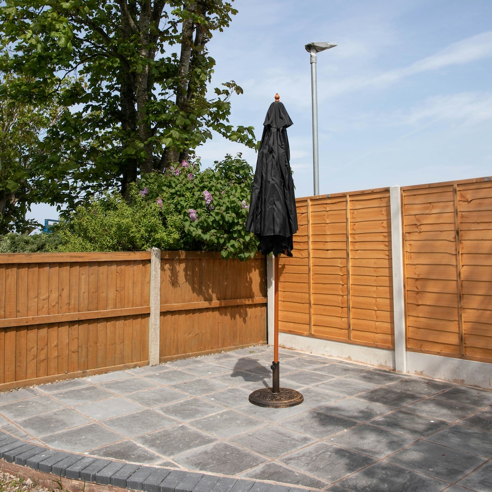 image 1 of 2.4m Wooden Garden Patio Sun Shade Parasol Shaft & Pulley in Black