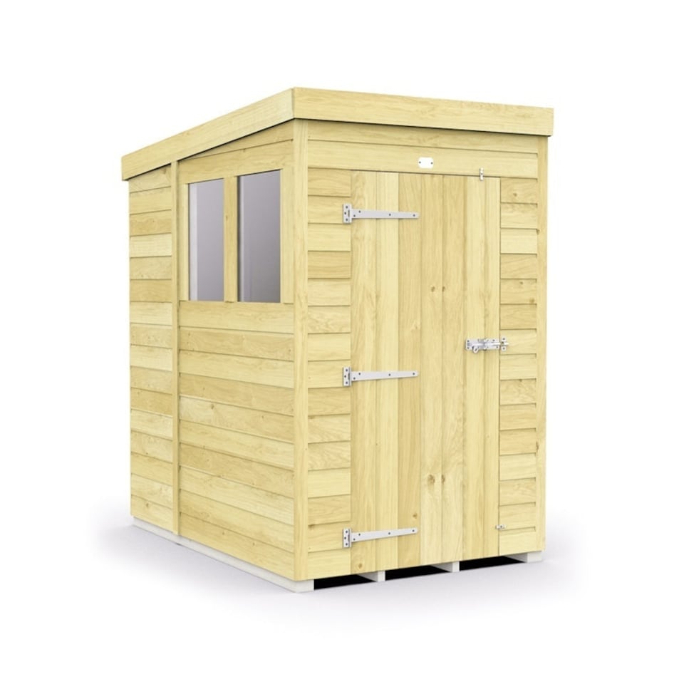 image 1 of 4 x 7 Feet Pent Shed - Single Door With Windows - Wood - L214 x W127 x H201 cm | Brown