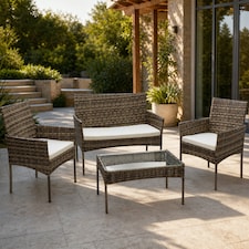 Alivio 4 Piece Rattan Sofa Set Patio Furniture with Coffee Table Weather Resistant UV Protected Cushions for Indoor Outdoor Use | Grey | 1