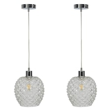First Choice Lighting Set of 2 Baine Clear Textured Glass with Chrome Pendant Fittings Chrome | Red