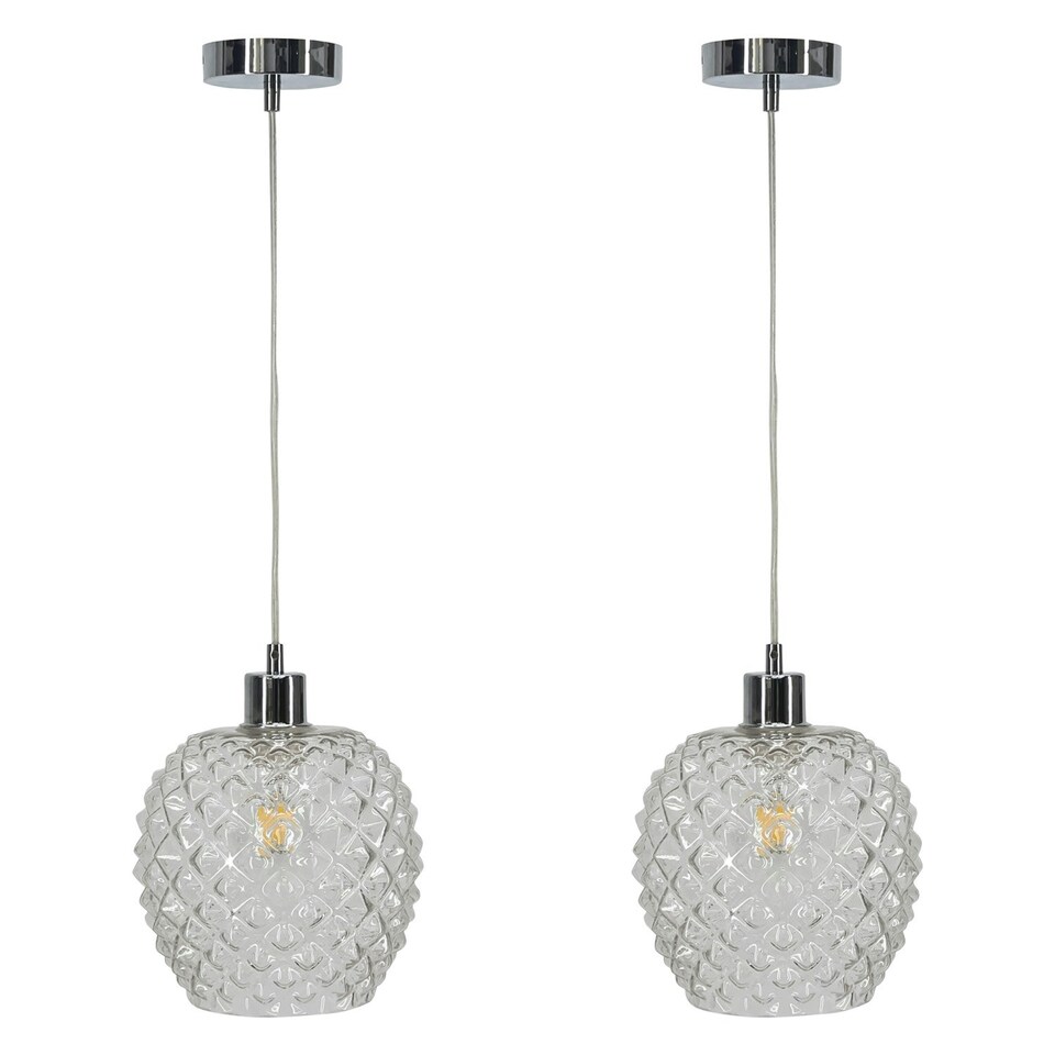 image 1 of First Choice Lighting Set of 2 Baine Clear Textured Glass with Chrome Pendant Fittings Chrome | Red
