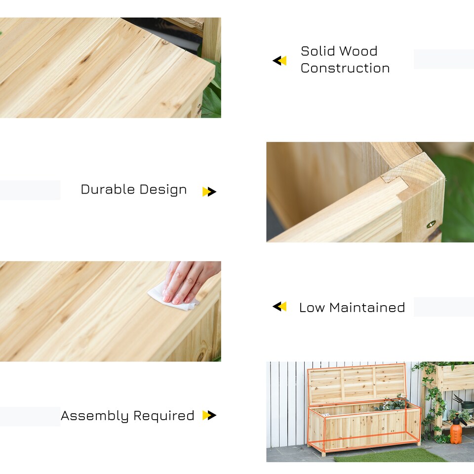 image 1 of Outsunny Garden Arch Wood Bench Outdoor Storage Box Garden Furniture Chair 115L x 45W x 75Hcm, Natural