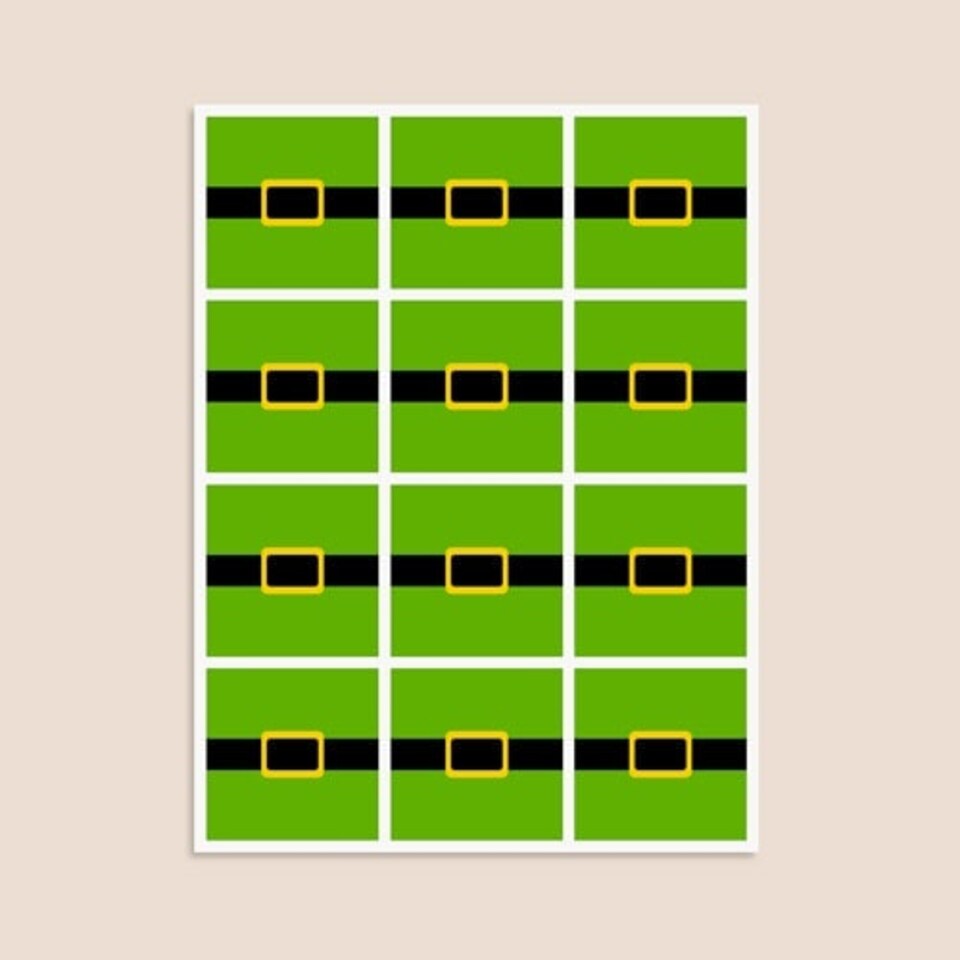 image 1 of Christmas Elf Belt Square Stickers 65mm - Sheet of 12