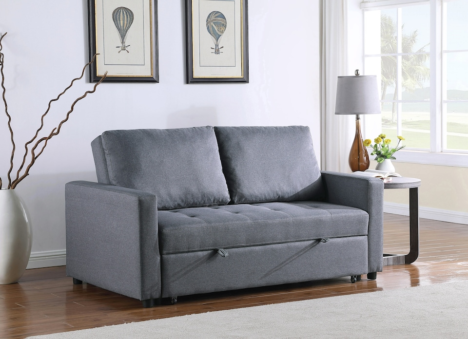 image 1 of Omari 2-Seater Fabric Pull-Out Loveseat Sleeper Sofa - Grey | Grey | Grey | Two Seater | 1
