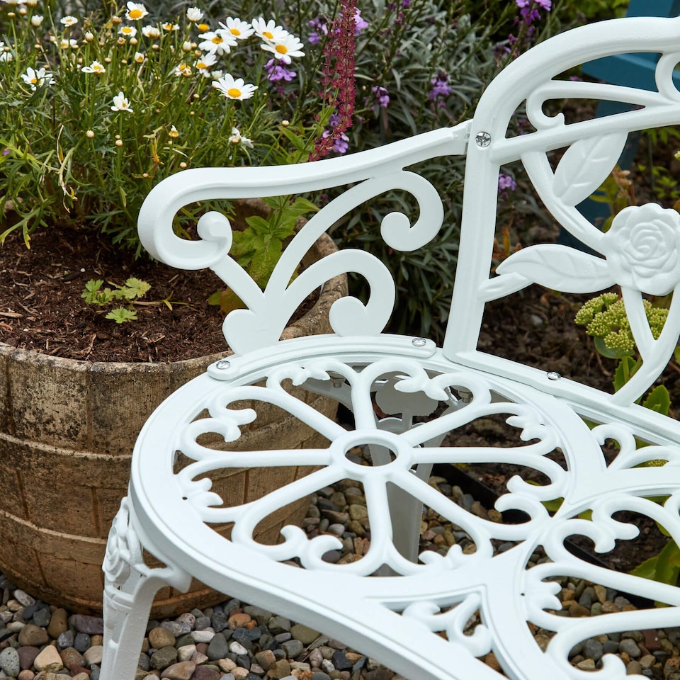 image 1 of Cast Aluminium Garden Bench Metal Frame 2 Seater Patio Chair Outdoor Seating | White