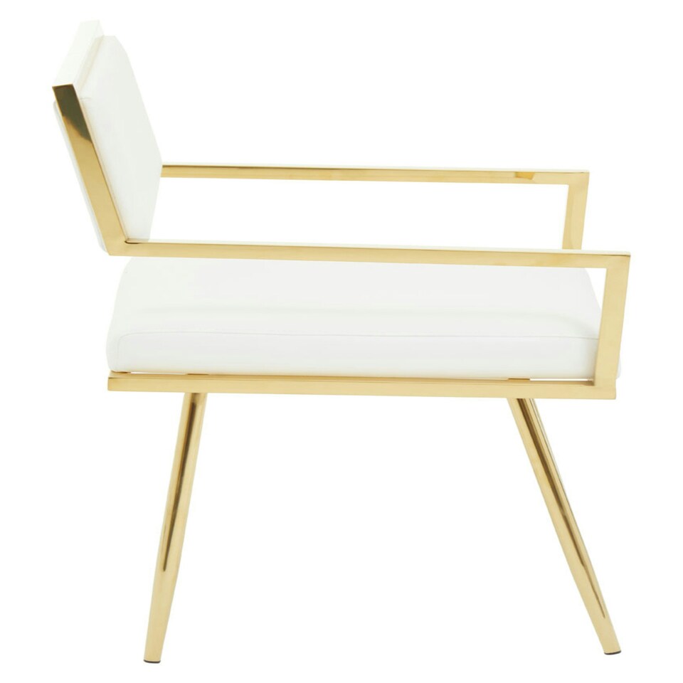image 1 of Interiors by Premier Ivory Modern Leather Effect Dining Chair, Metal Accent Chair with Cutout Back, Gold Finish Chair for Dinner