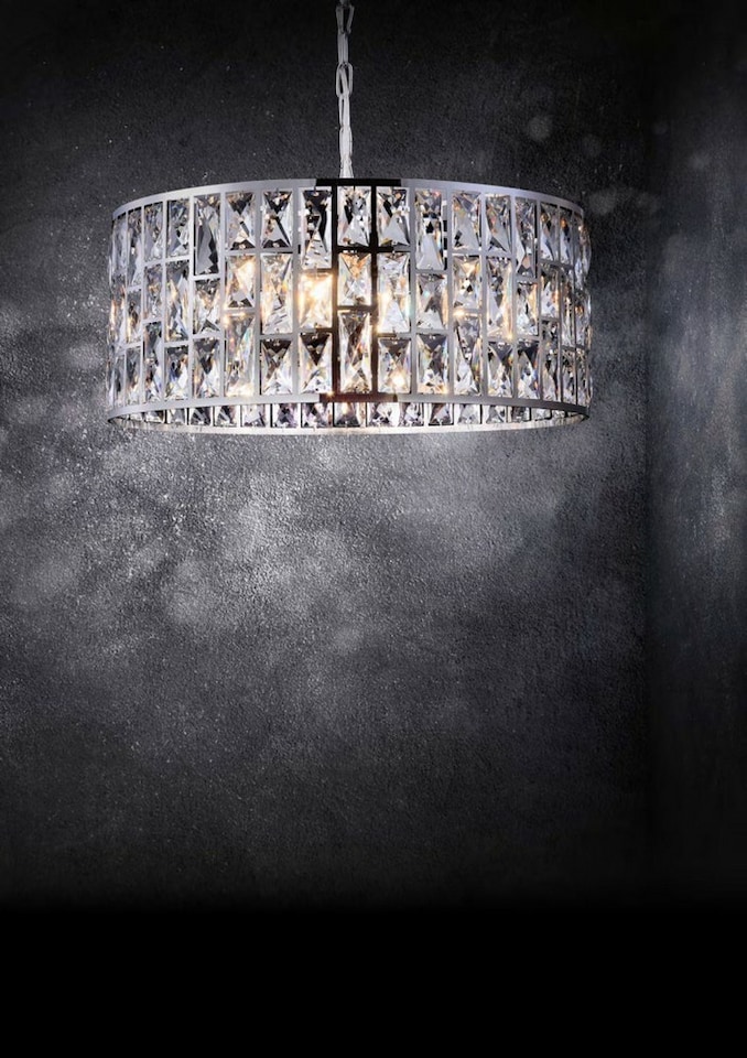 image 1 of Gelid Chandelier Cylindrical Pendant Chrome & Crystal, 4 Light, E27